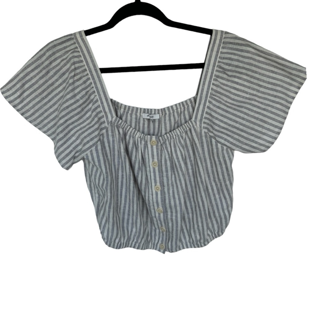 Madewell Flutter-Sleeve Cotton Button-Front Crop … - image 3